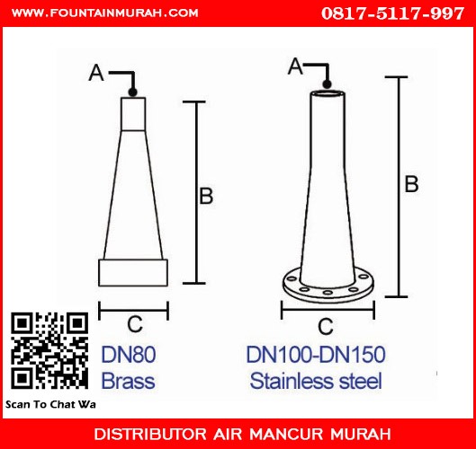 Ukuran nozzle superhight elevation air mancur